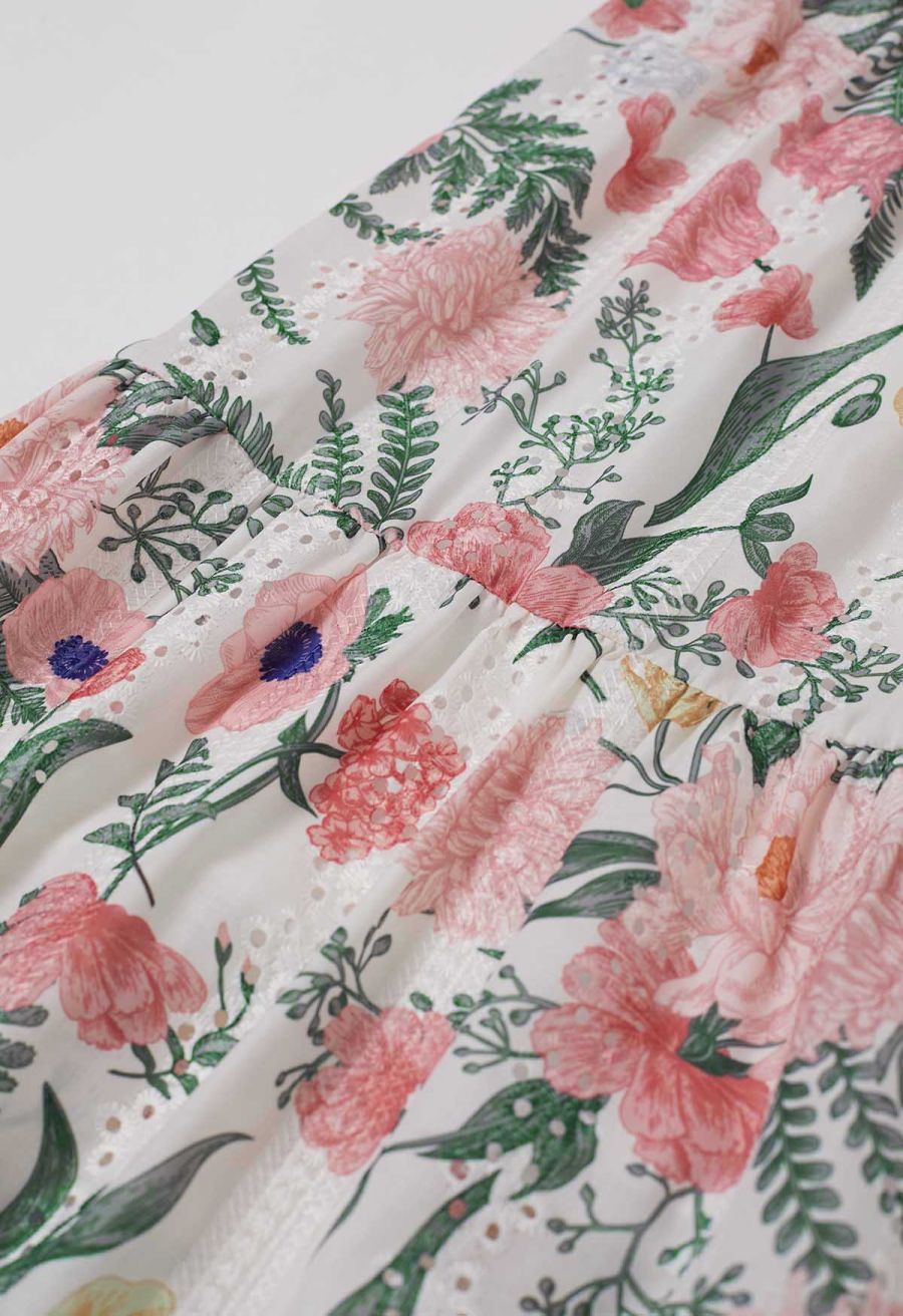 Blushing Pink Floral Eyelet Embroidered Maxi Dress