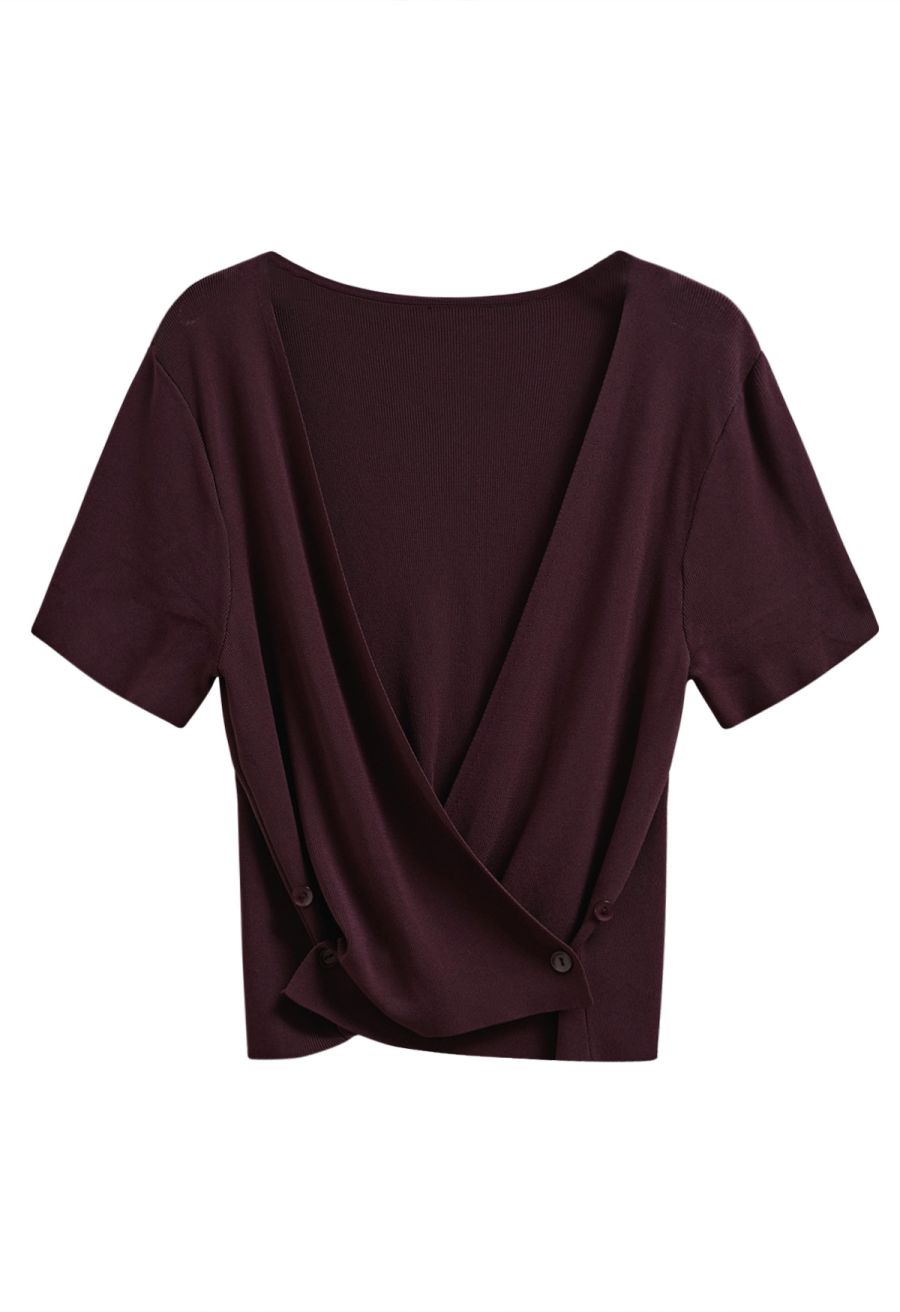 Halter Neck Cutout Wrap Knit Twinset Dress in Plum