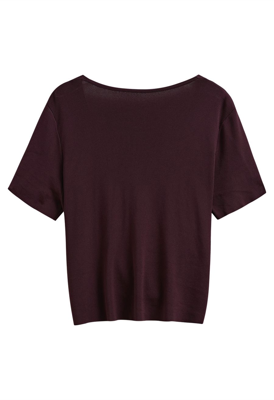 Halter Neck Cutout Wrap Knit Twinset Dress in Plum