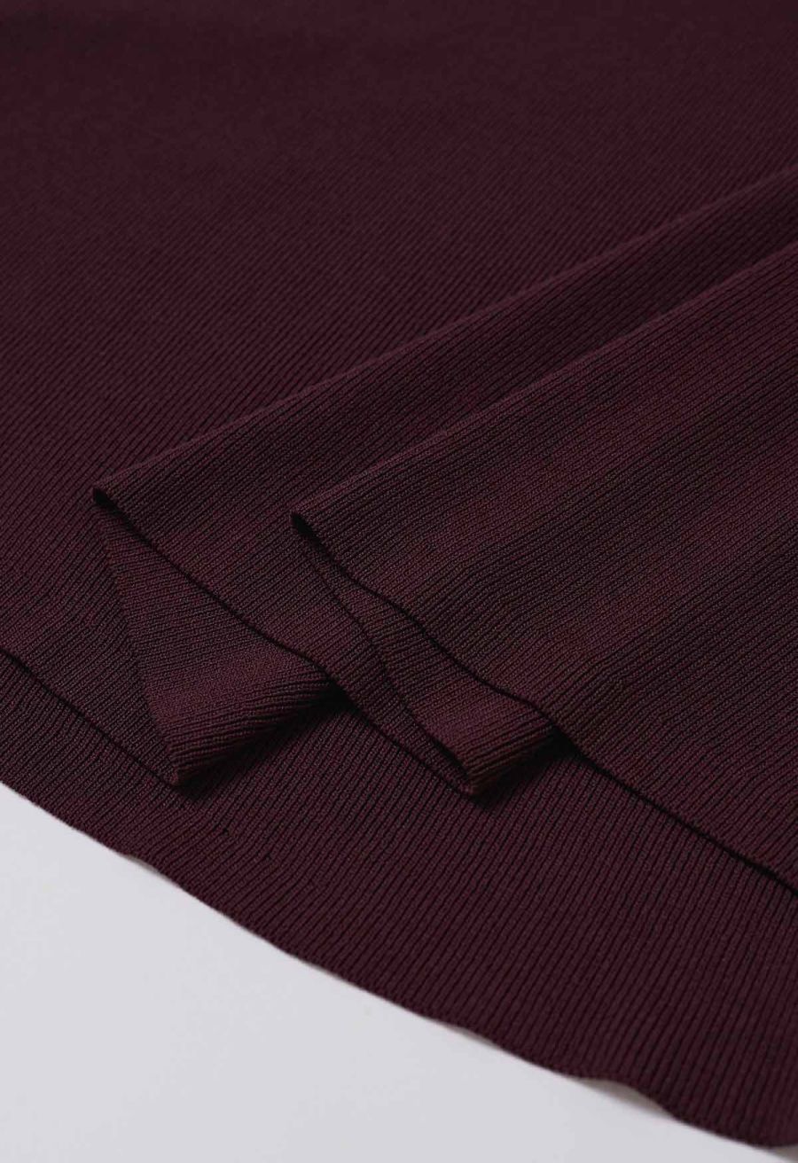Halter Neck Cutout Wrap Knit Twinset Dress in Plum