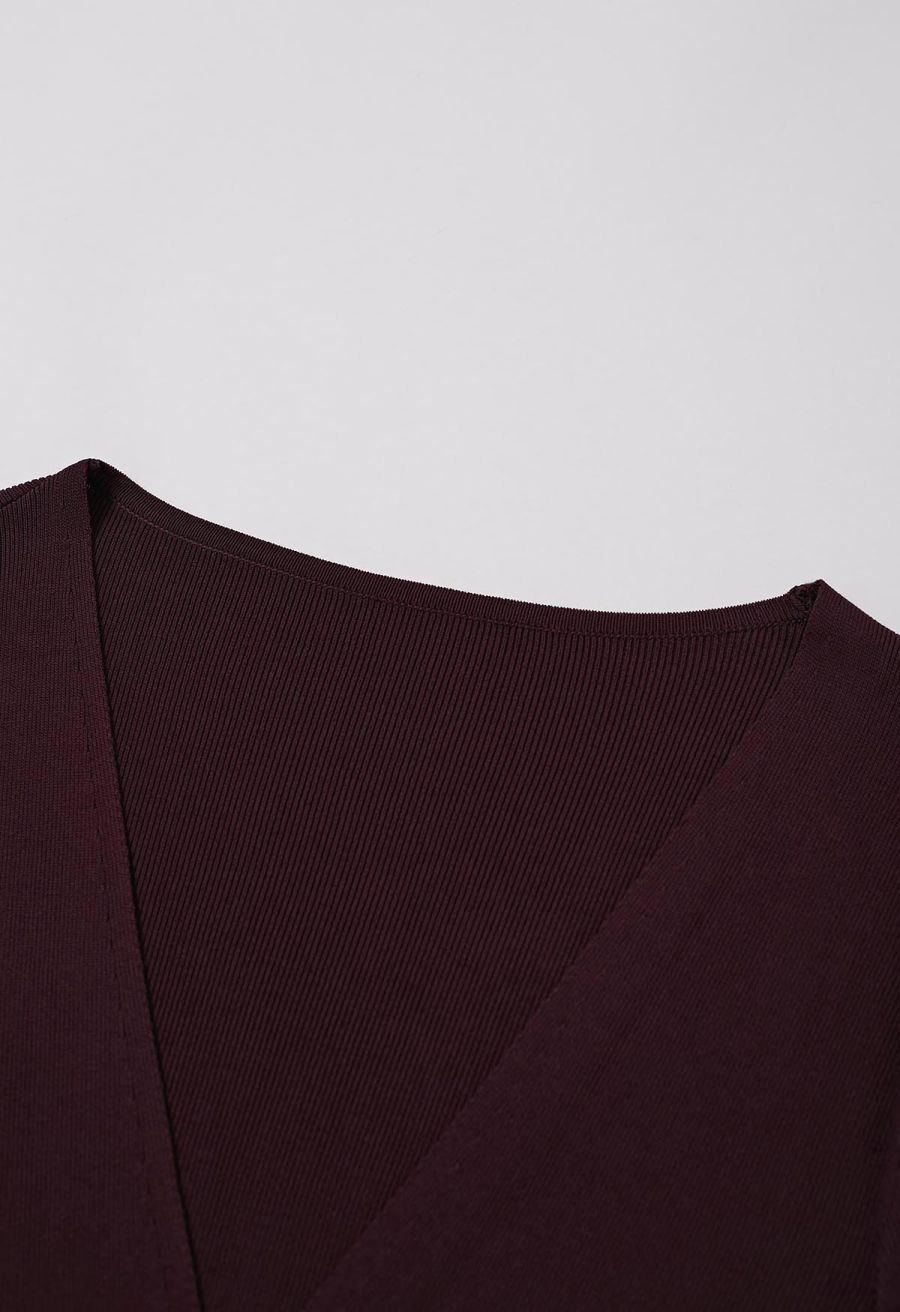 Halter Neck Cutout Wrap Knit Twinset Dress in Plum