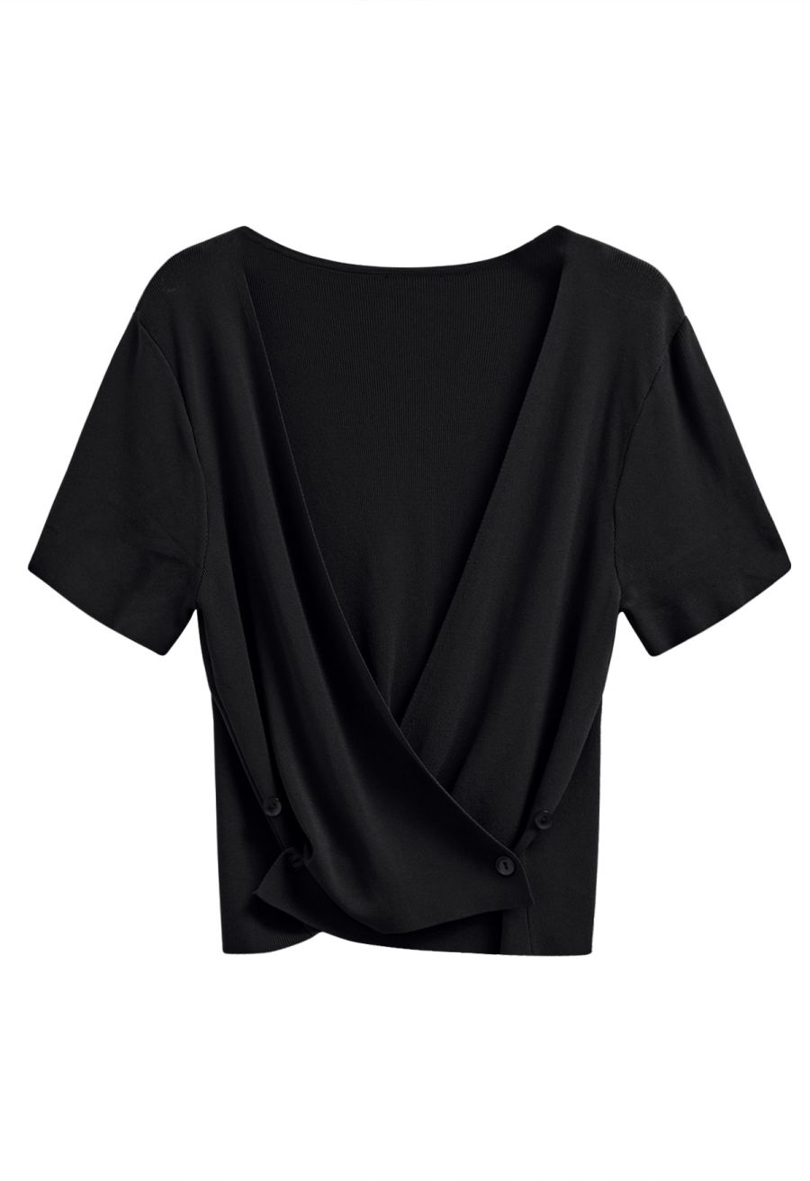 Halter Neck Cutout Wrap Knit Twinset Dress in Black