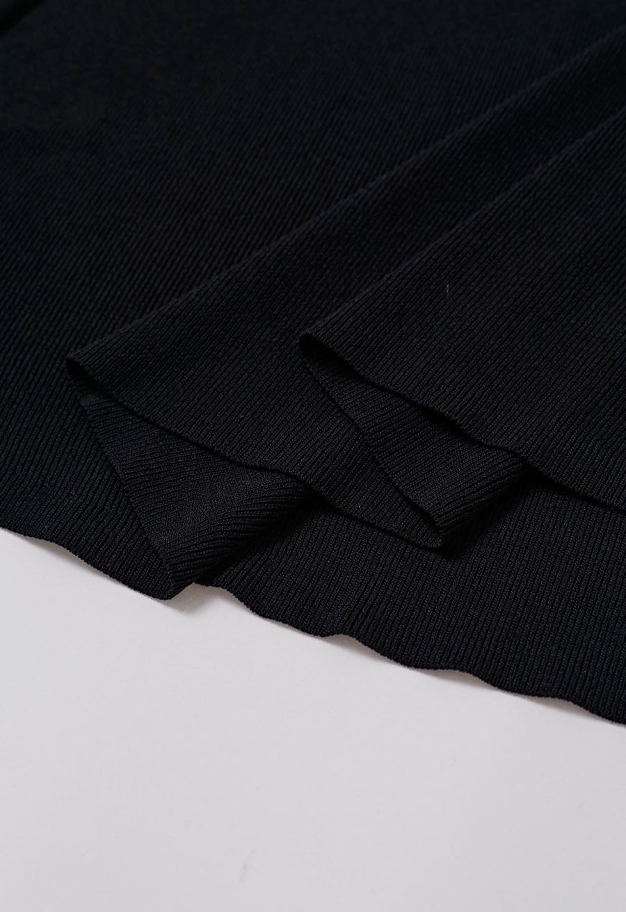 Halter Neck Cutout Wrap Knit Twinset Dress in Black