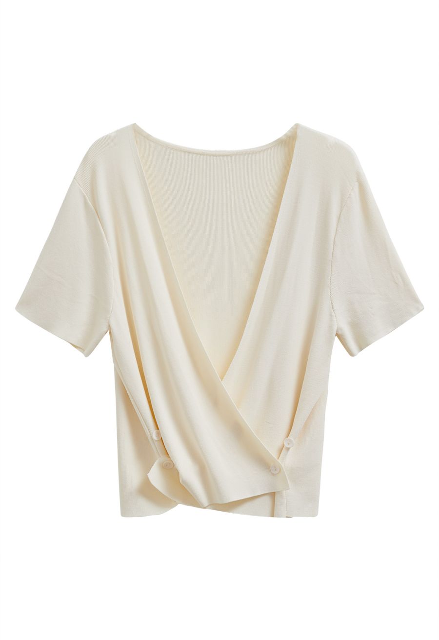 Halter Neck Cutout Wrap Knit Twinset Dress in Cream