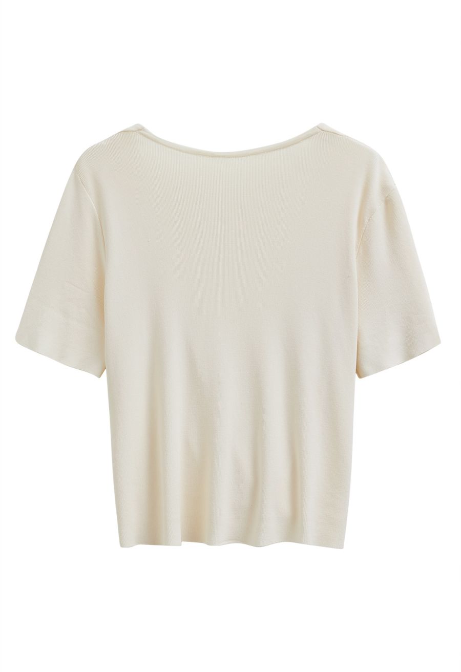 Halter Neck Cutout Wrap Knit Twinset Dress in Cream