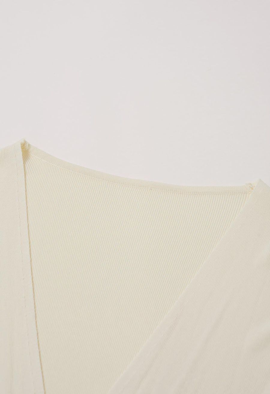 Halter Neck Cutout Wrap Knit Twinset Dress in Cream