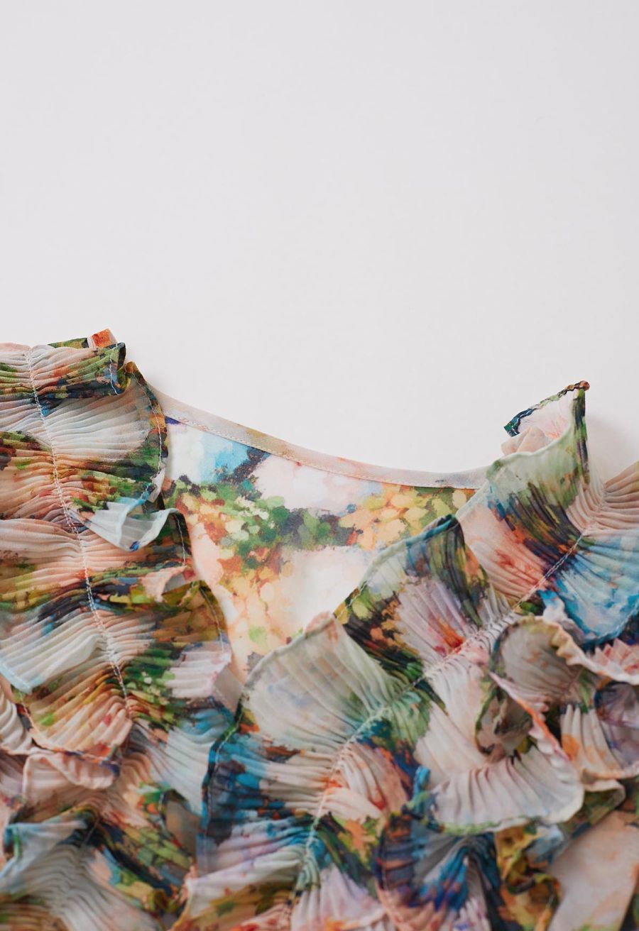 Fluttering Ruffle Floral Chiffon Crop Top in Multicolor