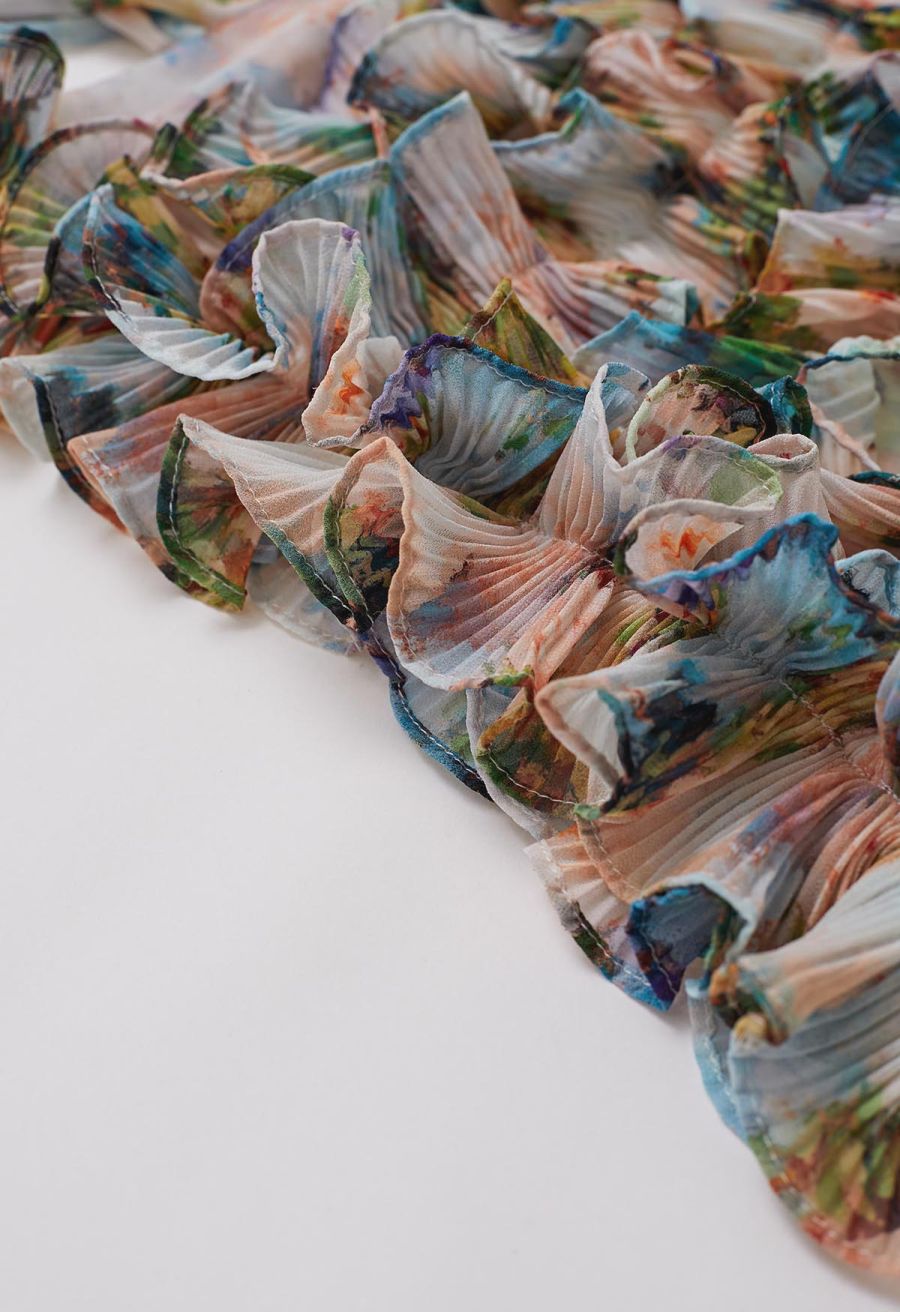 Fluttering Ruffle Floral Chiffon Crop Top in Multicolor