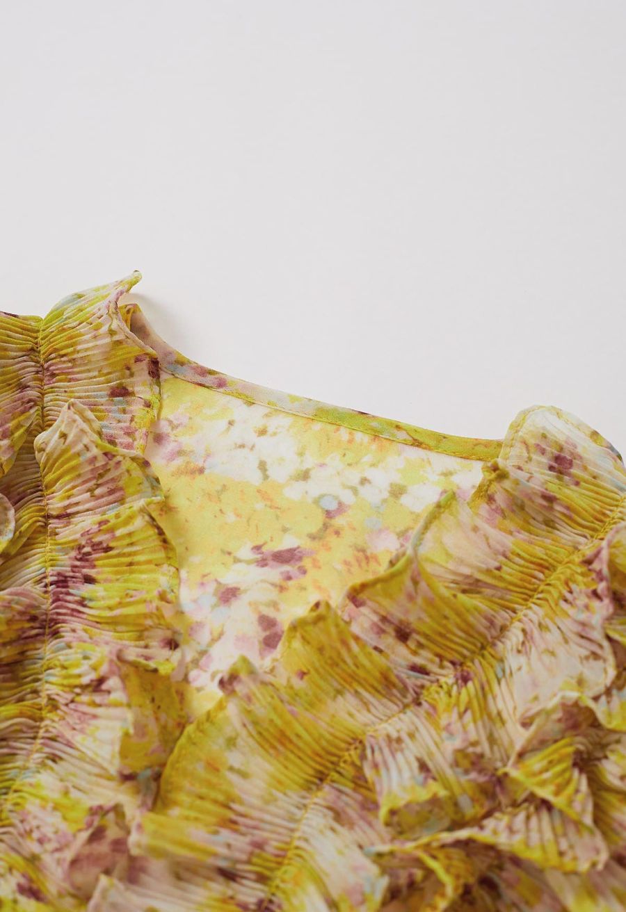 Fluttering Ruffle Floral Chiffon Crop Top in Yellow