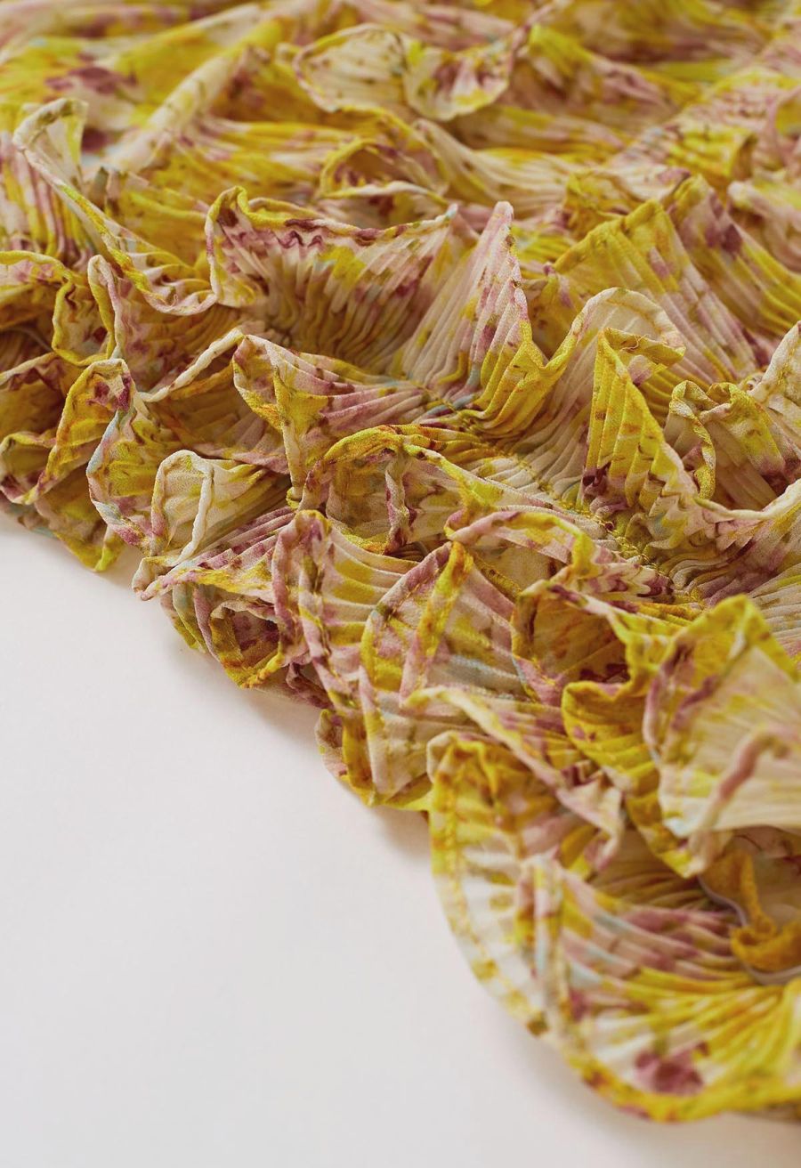 Fluttering Ruffle Floral Chiffon Crop Top in Yellow