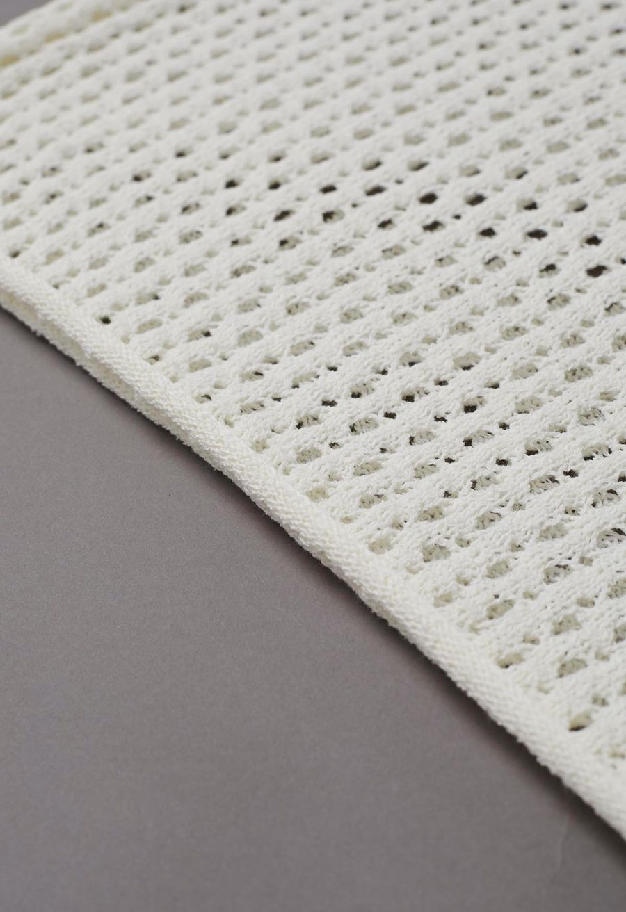 Hollow Out Rolled Edge Knit Top in Ivory