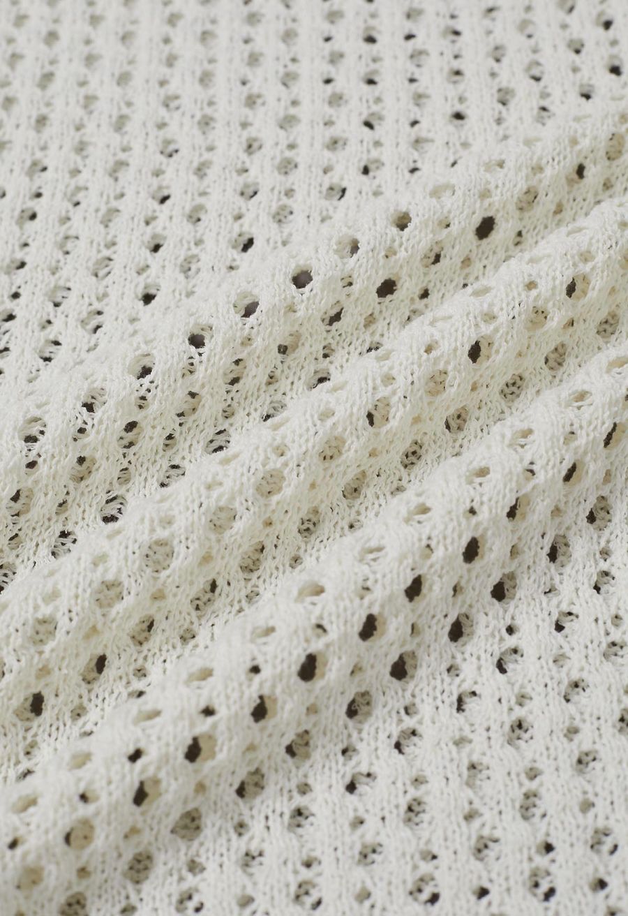 Hollow Out Rolled Edge Knit Top in Ivory