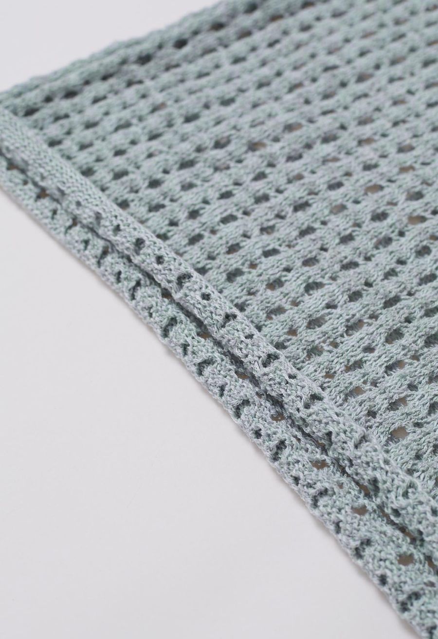 Hollow Out Rolled Edge Knit Top in Light Blue