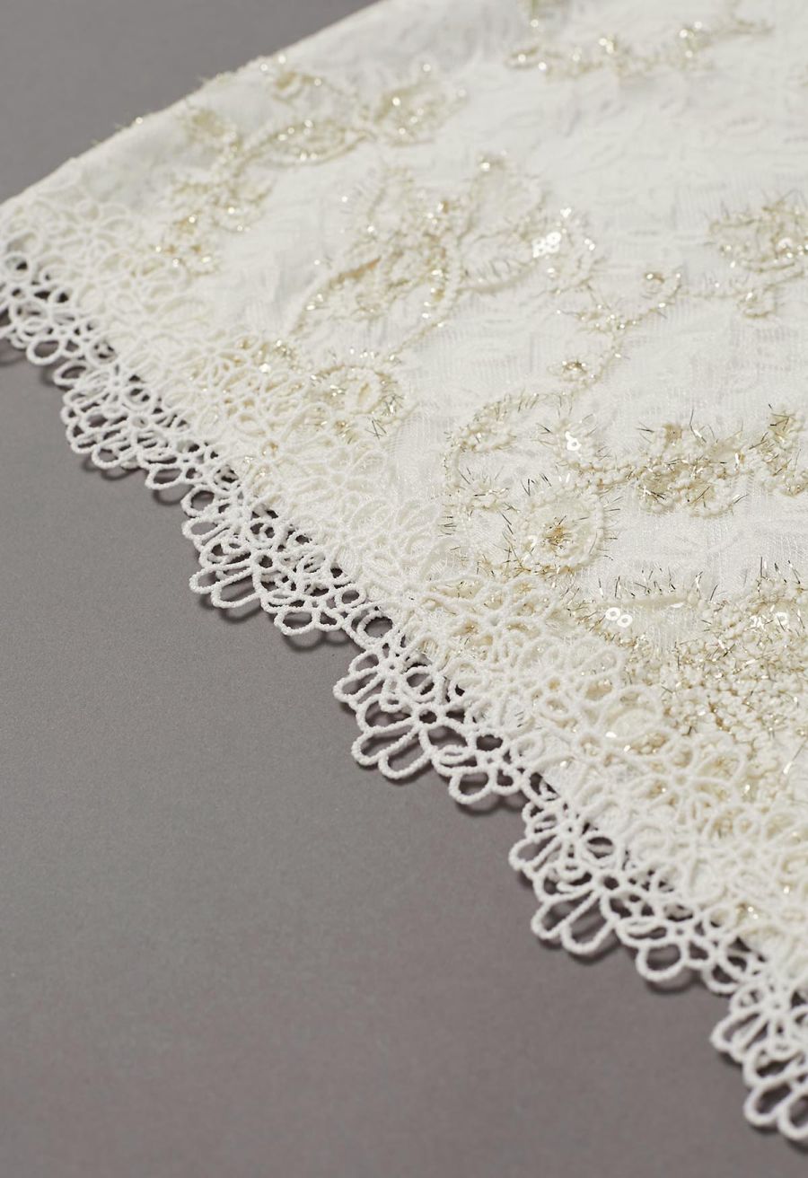 Metallic Butterfly Sequin Lace Crochet Crop Top