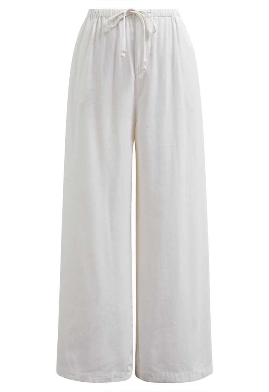 Simplicity Drawstring Straight-Leg Cotton Pants in White