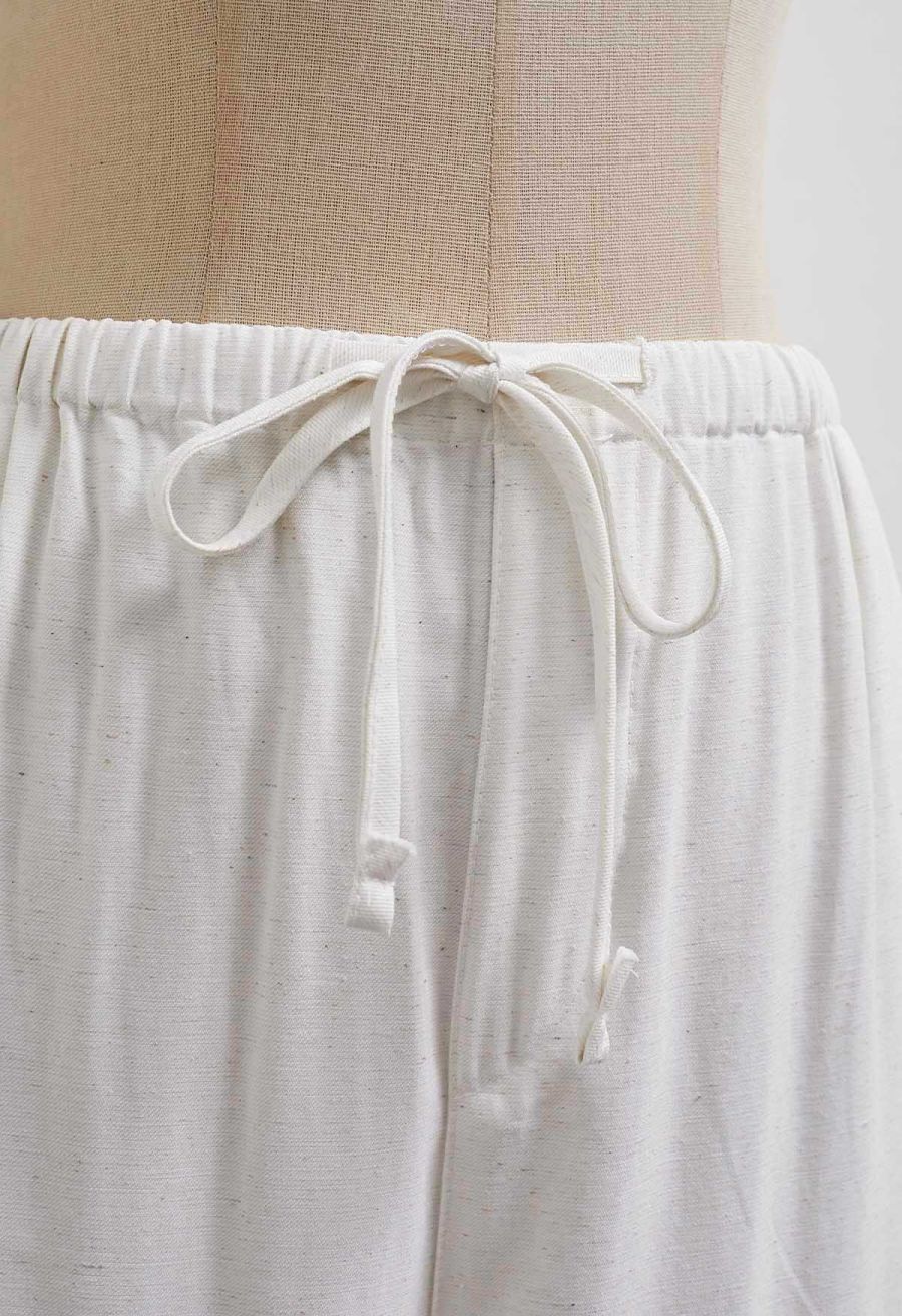 Simplicity Drawstring Straight-Leg Cotton Pants in White