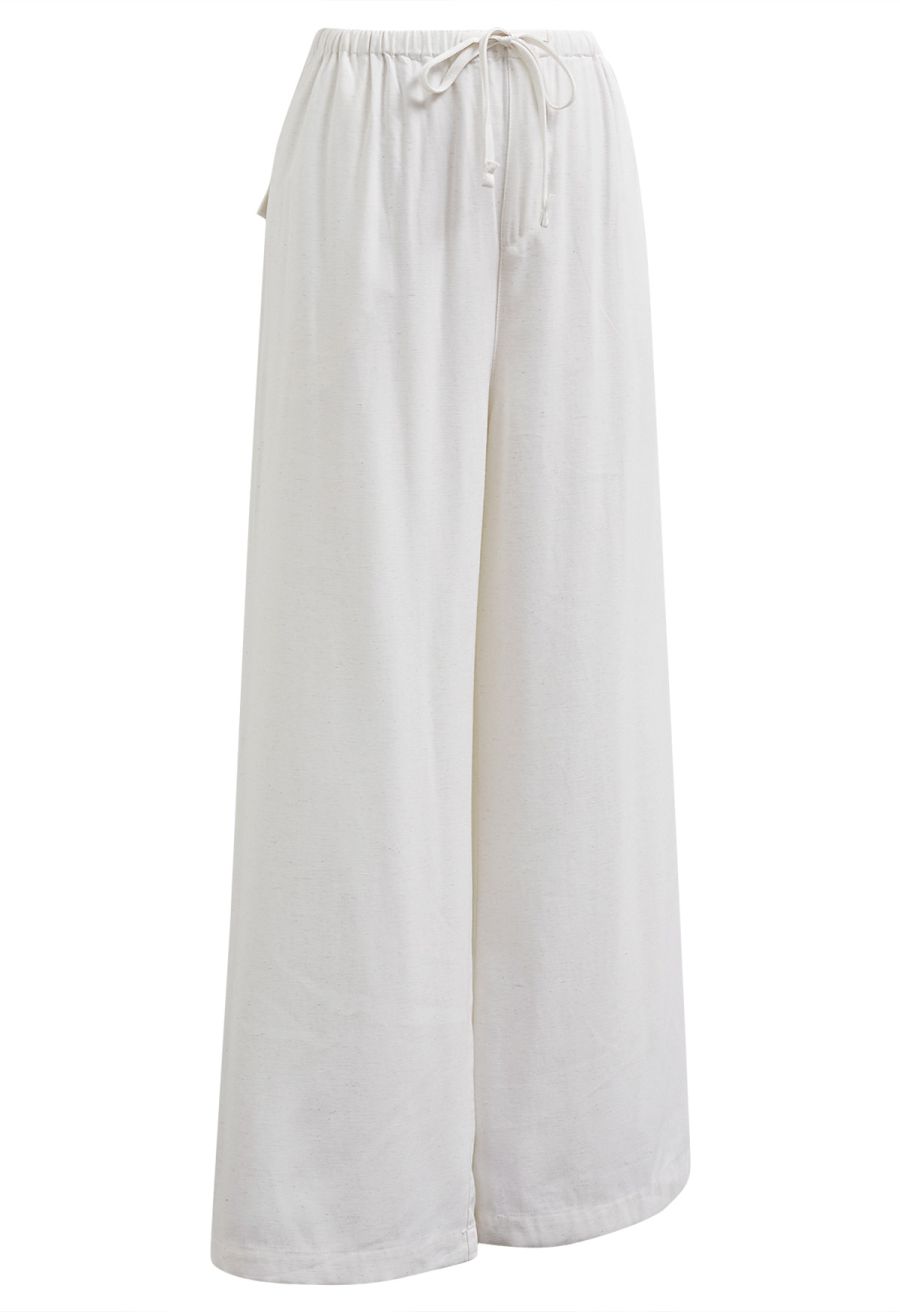 Simplicity Drawstring Straight-Leg Cotton Pants in White