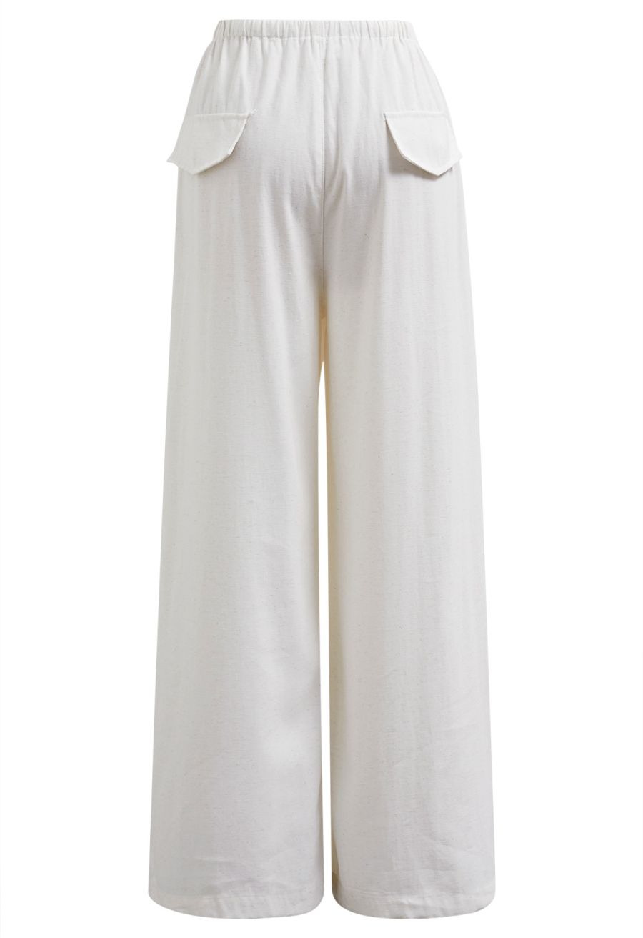 Simplicity Drawstring Straight-Leg Cotton Pants in White
