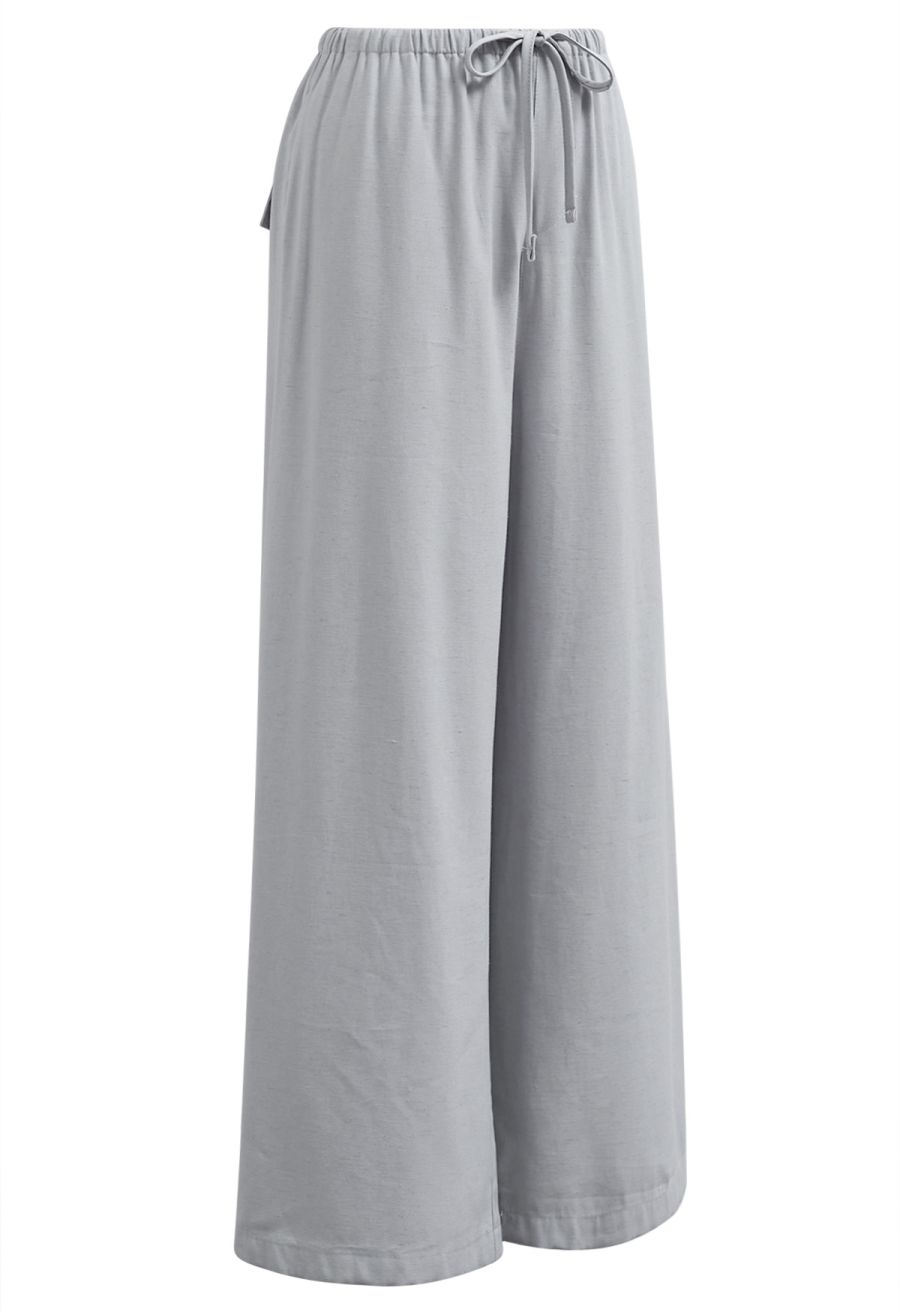 Simplicity Drawstring Straight-Leg Cotton Pants in Dusty Blue