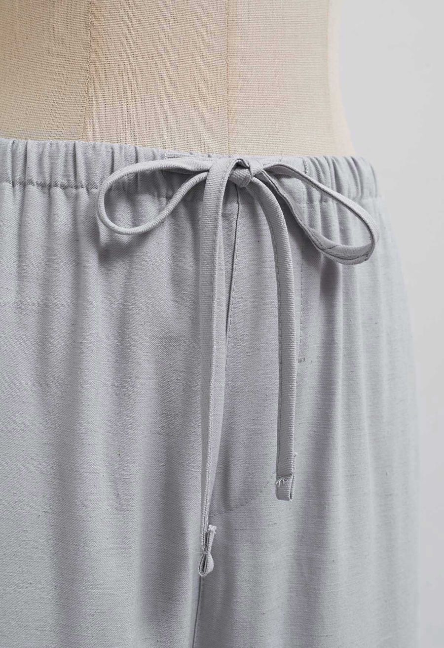 Simplicity Drawstring Straight-Leg Cotton Pants in Dusty Blue