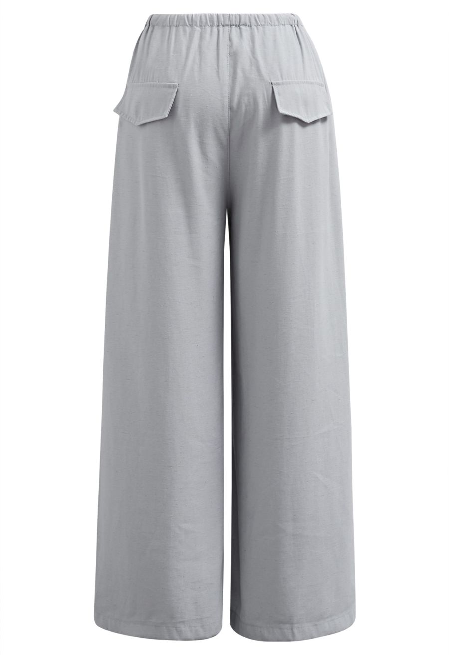 Simplicity Drawstring Straight-Leg Cotton Pants in Dusty Blue