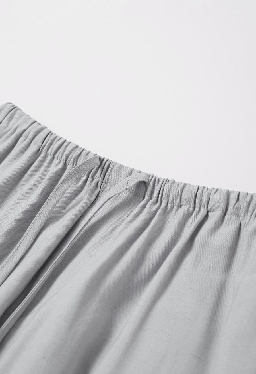 Simplicity Drawstring Straight-Leg Cotton Pants in Dusty Blue