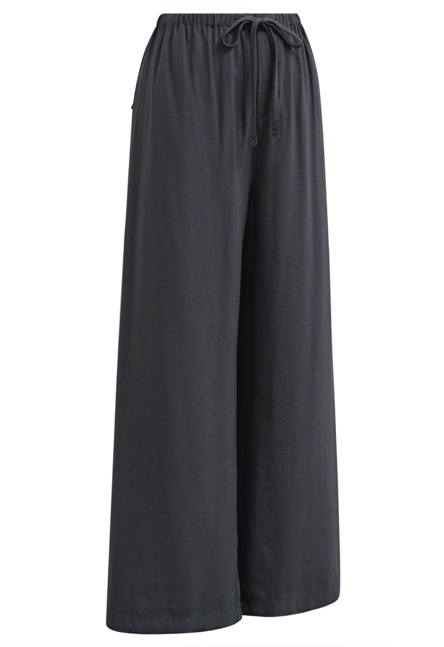 Simplicity Drawstring Straight-Leg Cotton Pants in Smoke