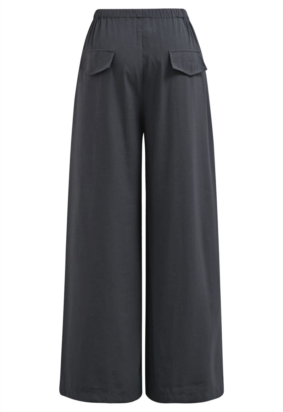 Simplicity Drawstring Straight-Leg Cotton Pants in Smoke