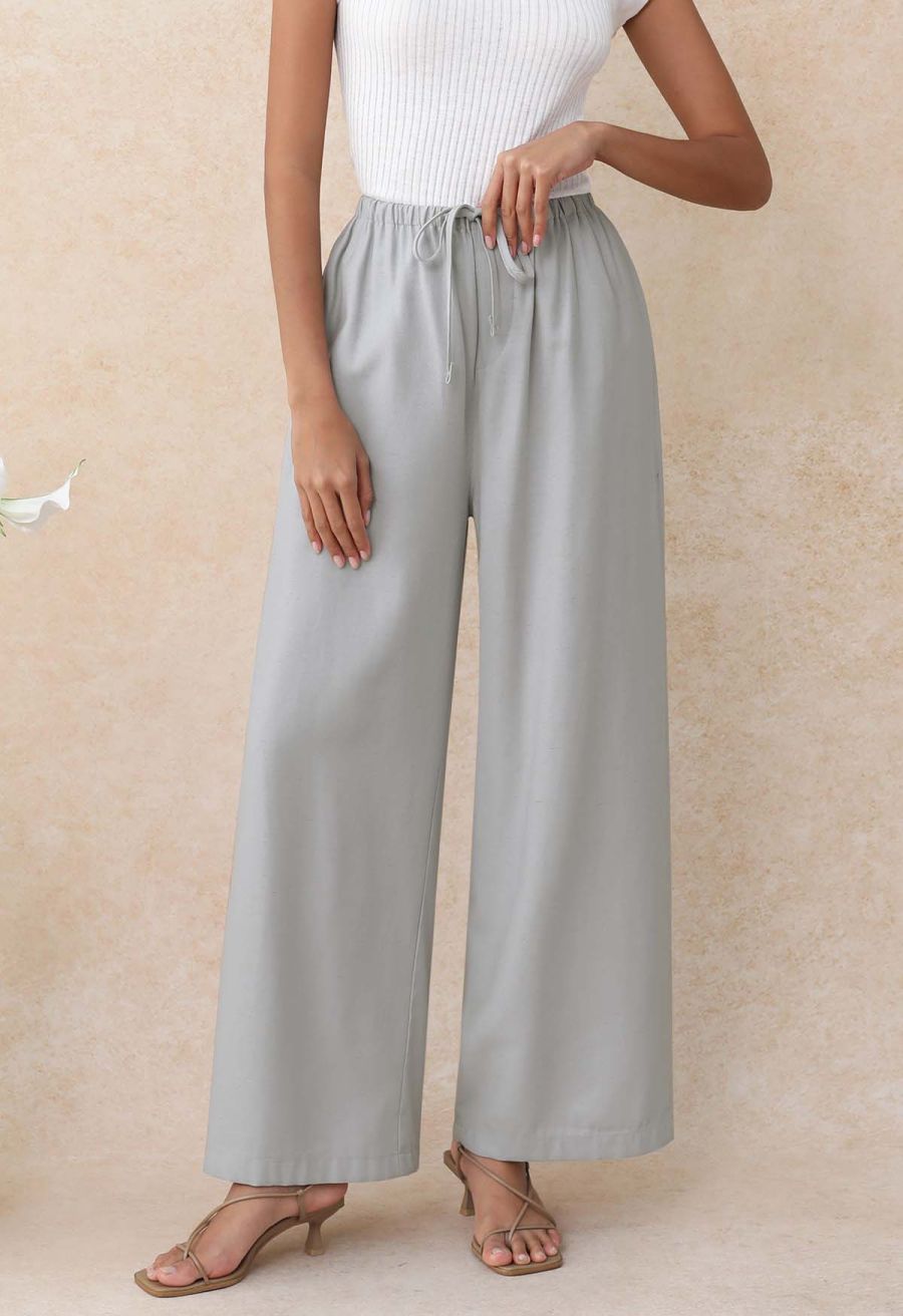 Simplicity Drawstring Straight-Leg Cotton Pants in Dusty Blue