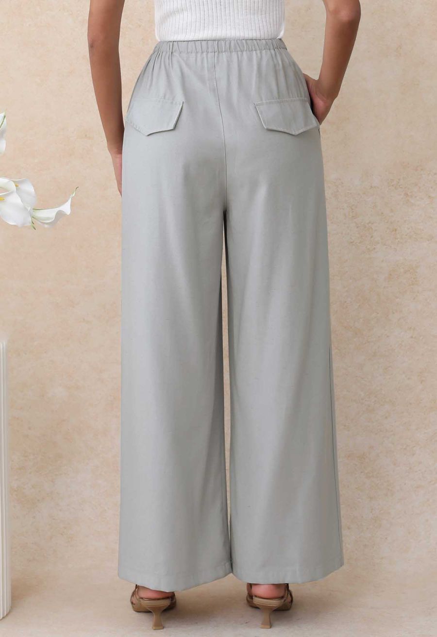 Simplicity Drawstring Straight-Leg Cotton Pants in Dusty Blue