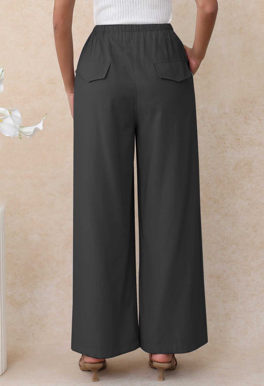 Simplicity Drawstring Straight-Leg Cotton Pants in Smoke