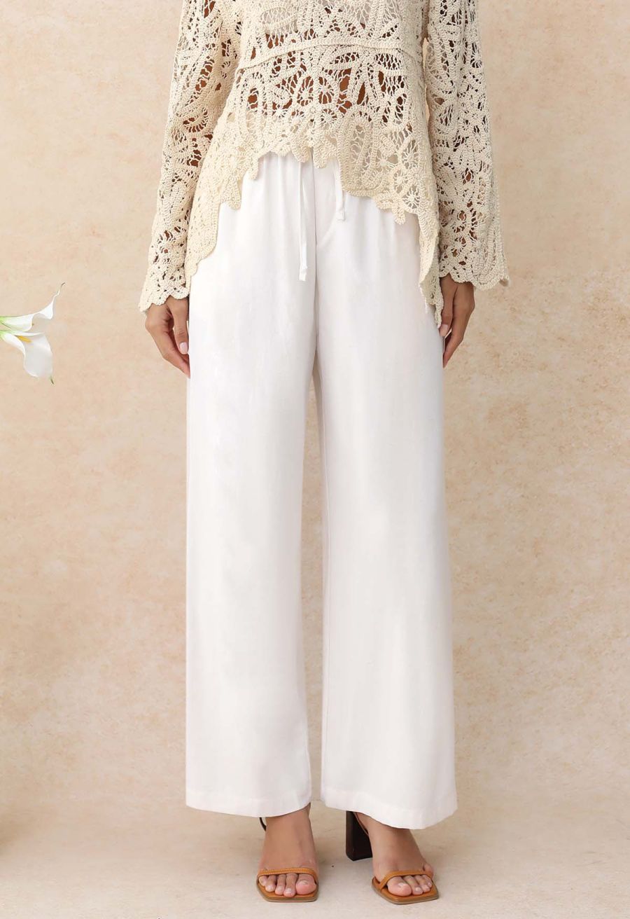 Simplicity Drawstring Straight-Leg Cotton Pants in White