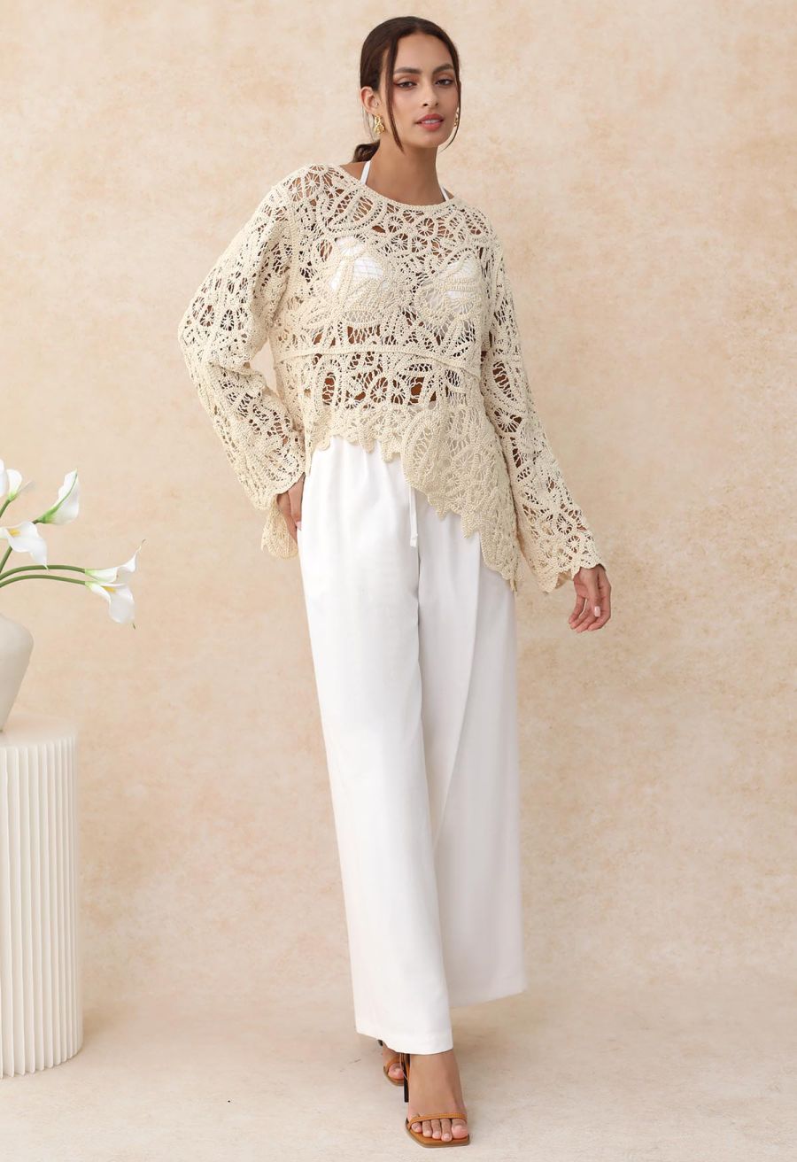 Simplicity Drawstring Straight-Leg Cotton Pants in White