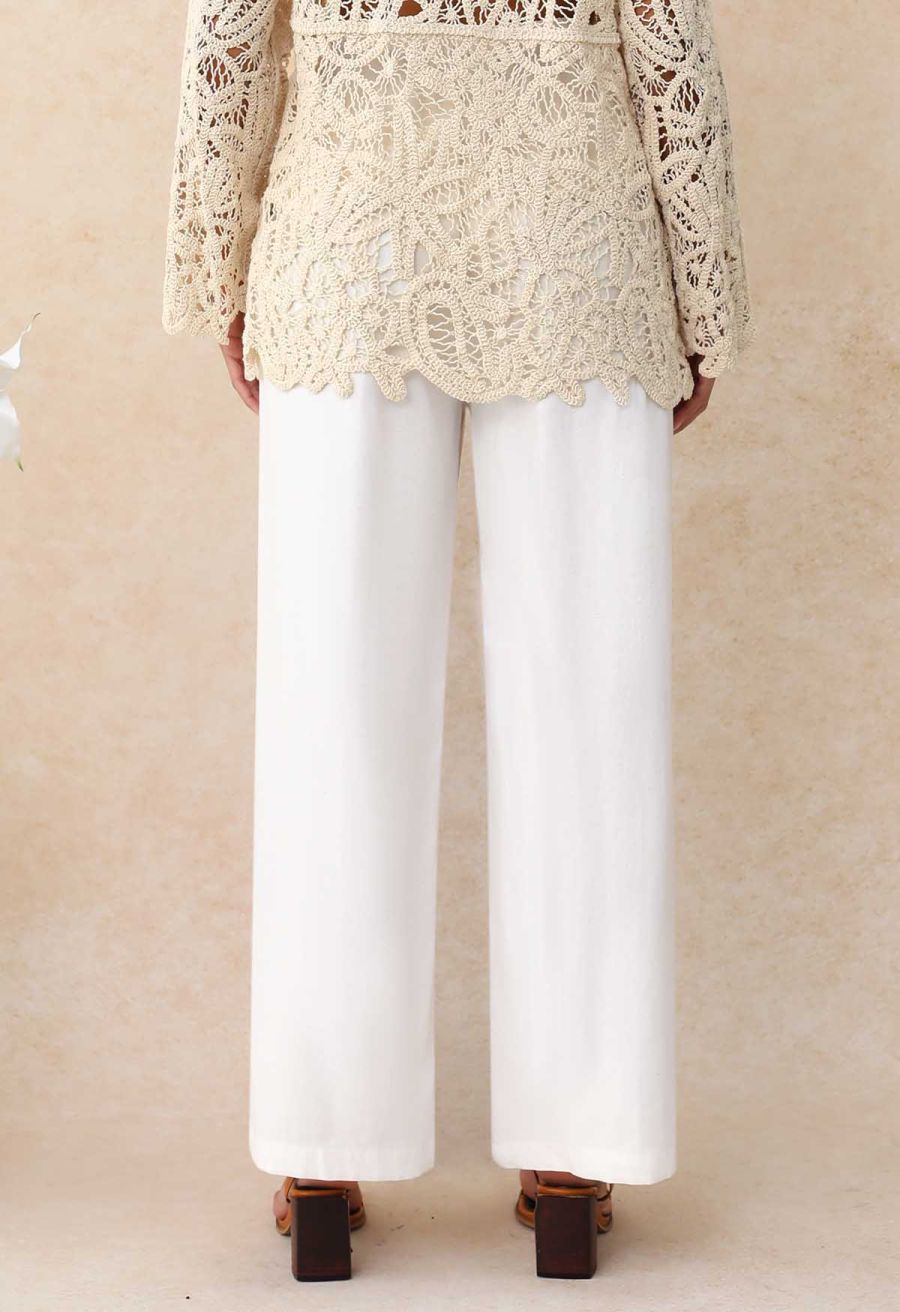 Simplicity Drawstring Straight-Leg Cotton Pants in White
