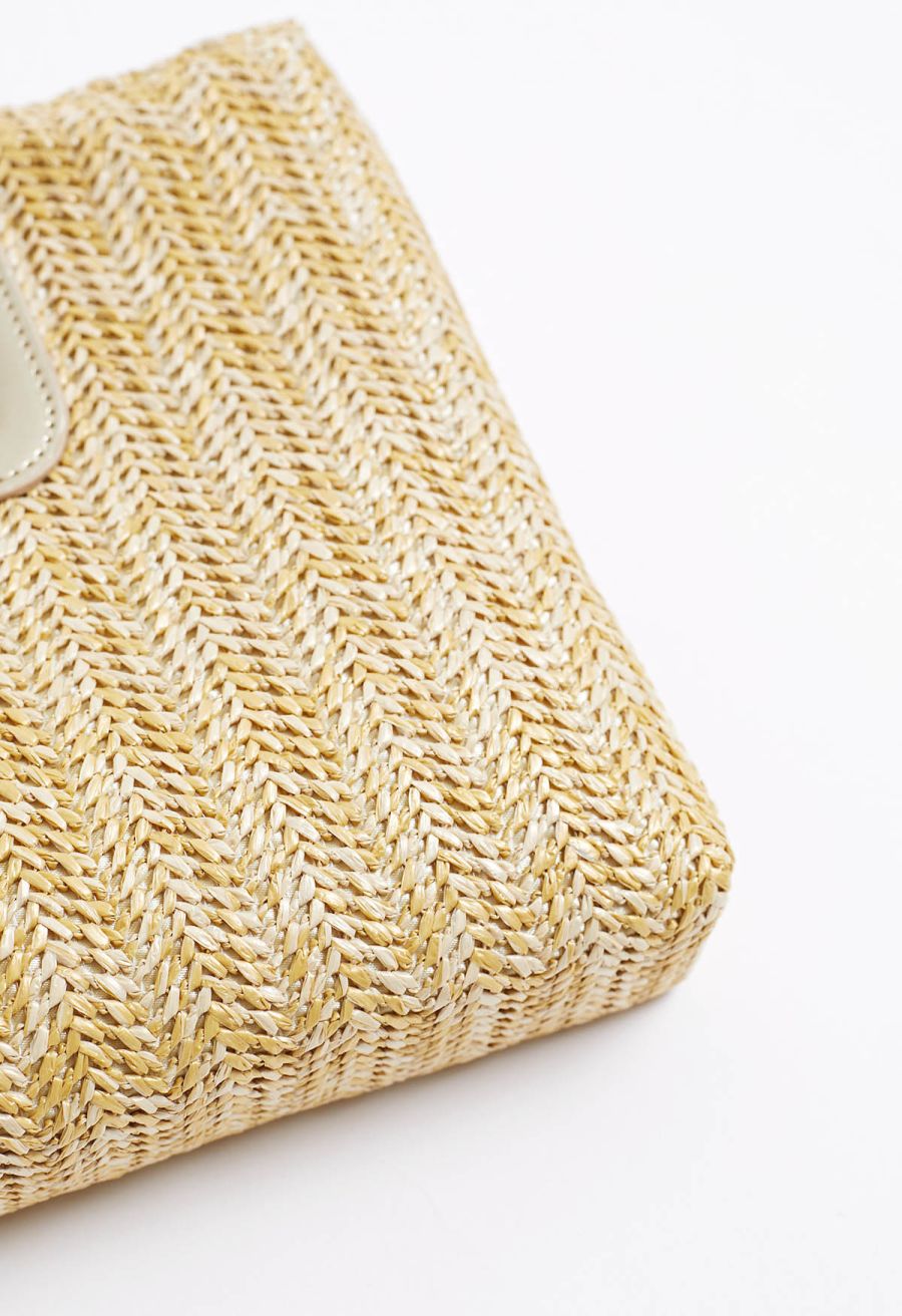 Square Shape Cutout Braided Straw Clutch