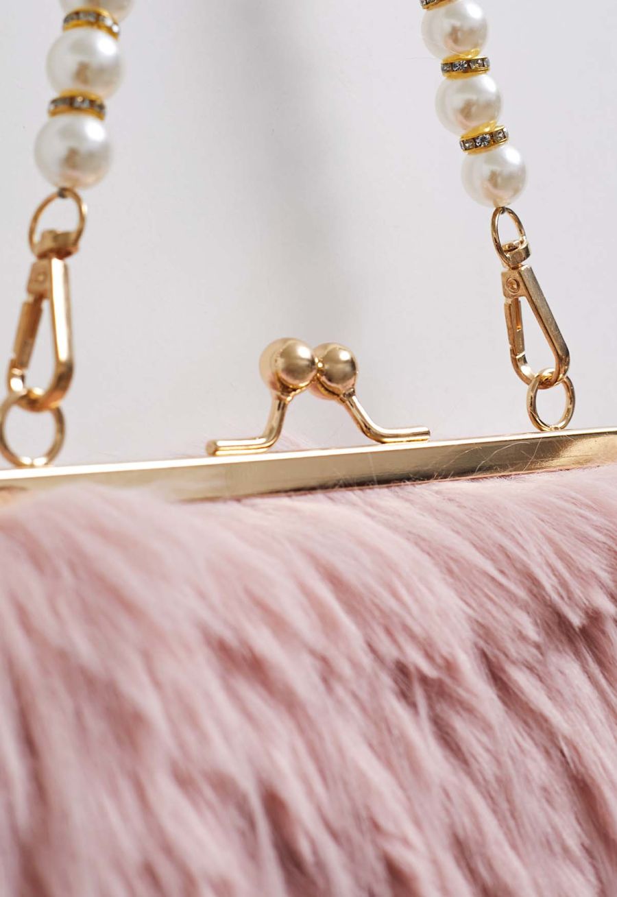 Alluring Pearl Fuzzy Handbag in Light Pink