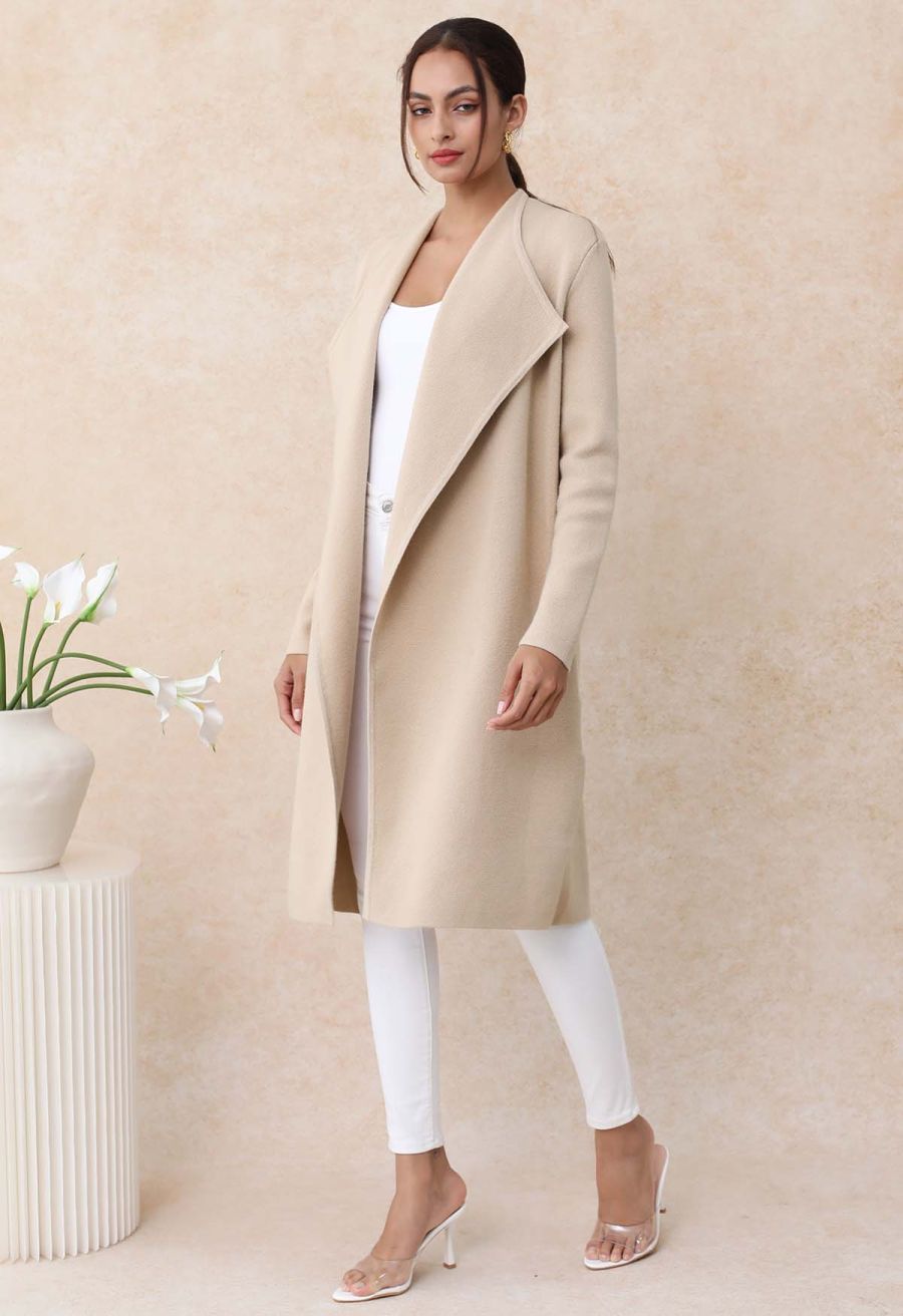 Classy Open Front Knit Coat in Light Tan