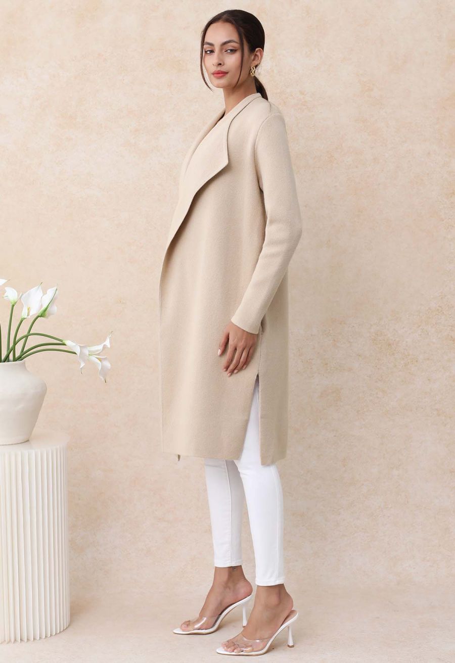 Classy Open Front Knit Coat in Light Tan