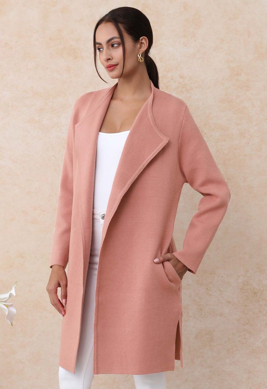 Classy Open Front Knit Coat in Coral