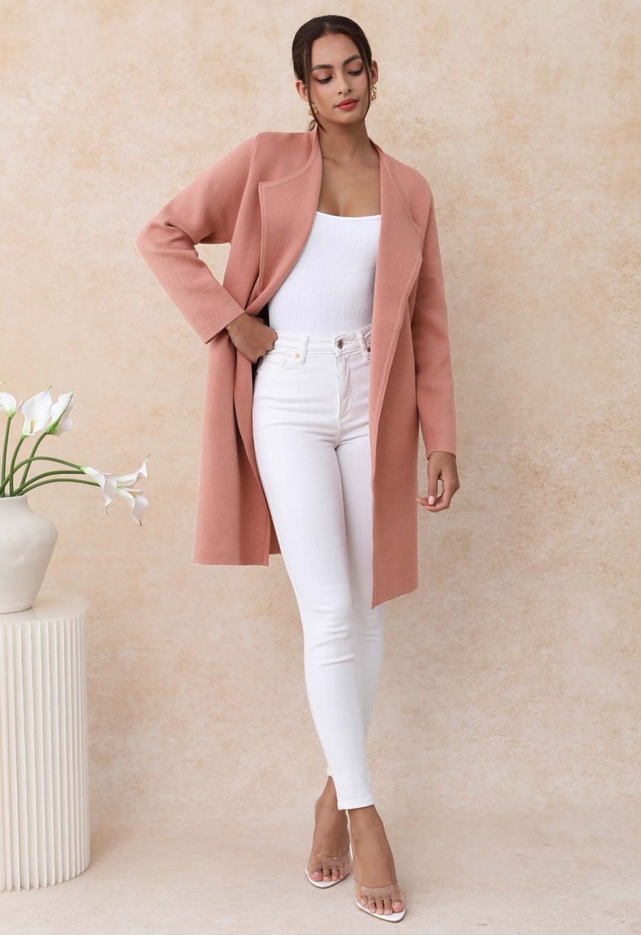 Classy Open Front Knit Coat in Coral