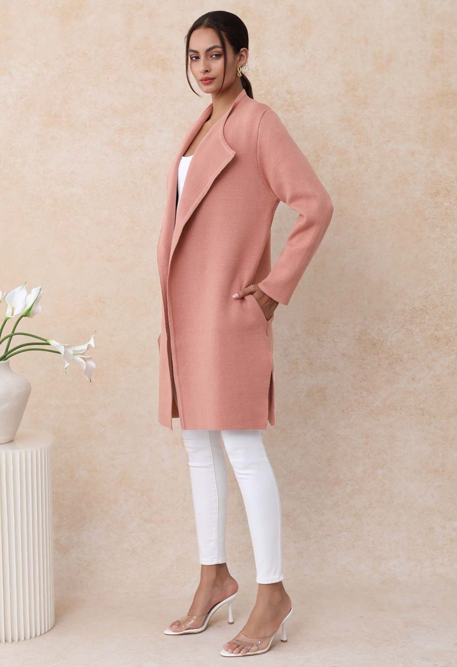 Classy Open Front Knit Coat in Coral
