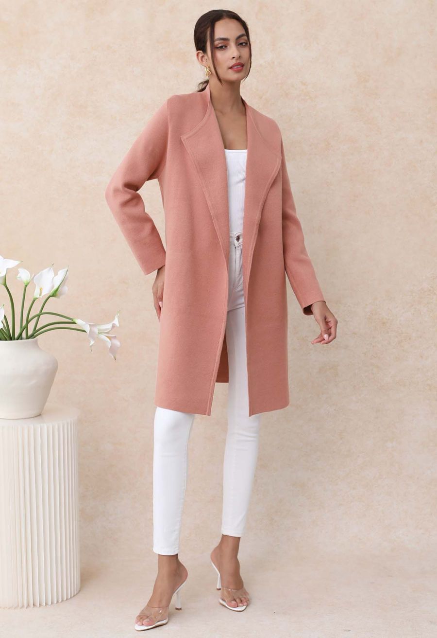 Classy Open Front Knit Coat in Coral
