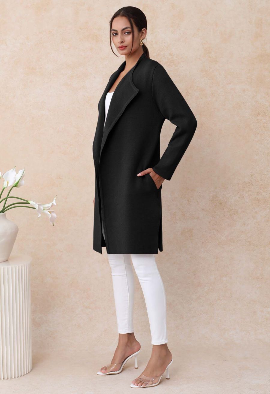 Classy Open Front Knit Coat in Black