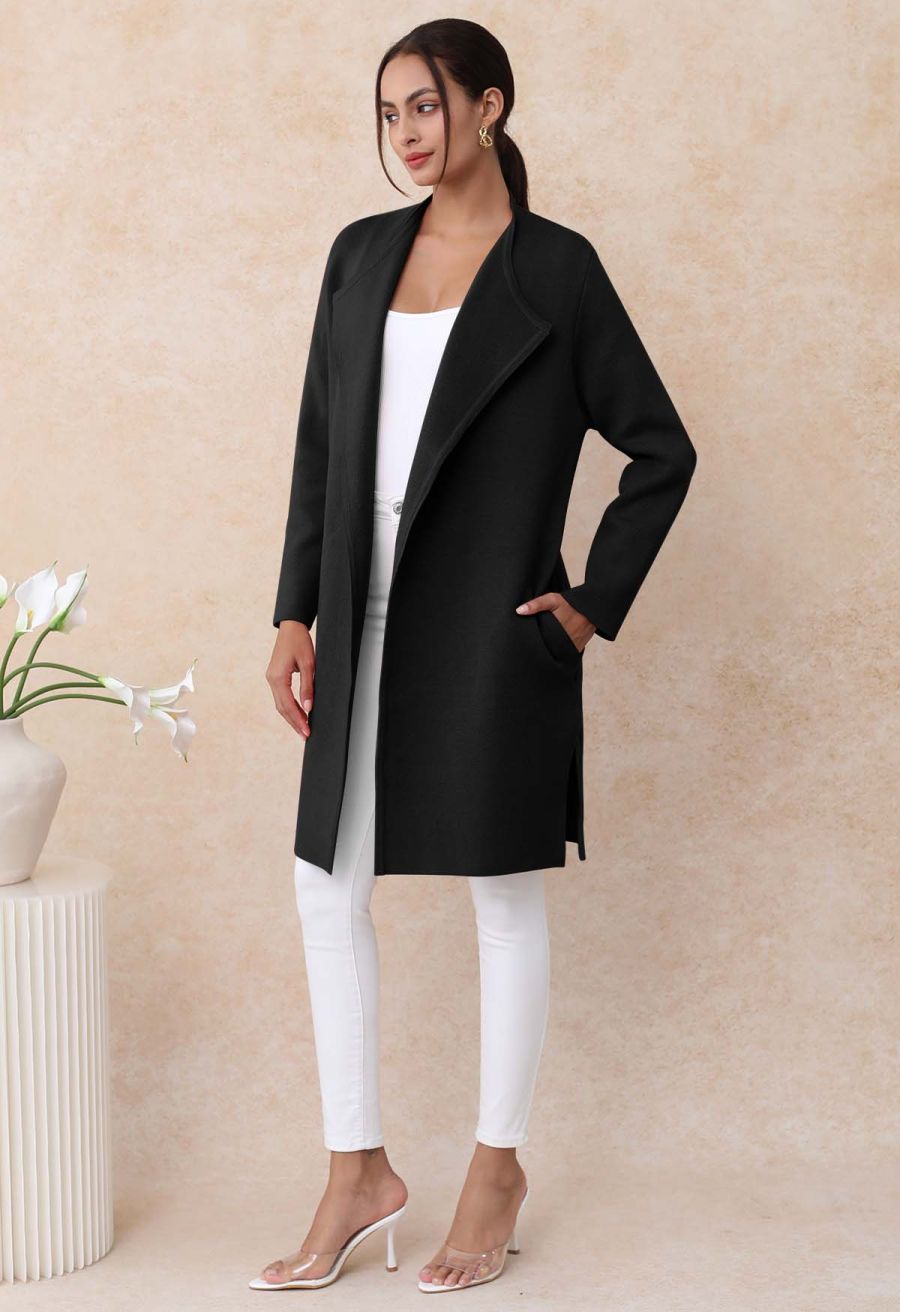 Classy Open Front Knit Coat in Black