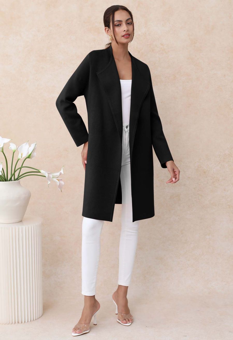 Classy Open Front Knit Coat in Black