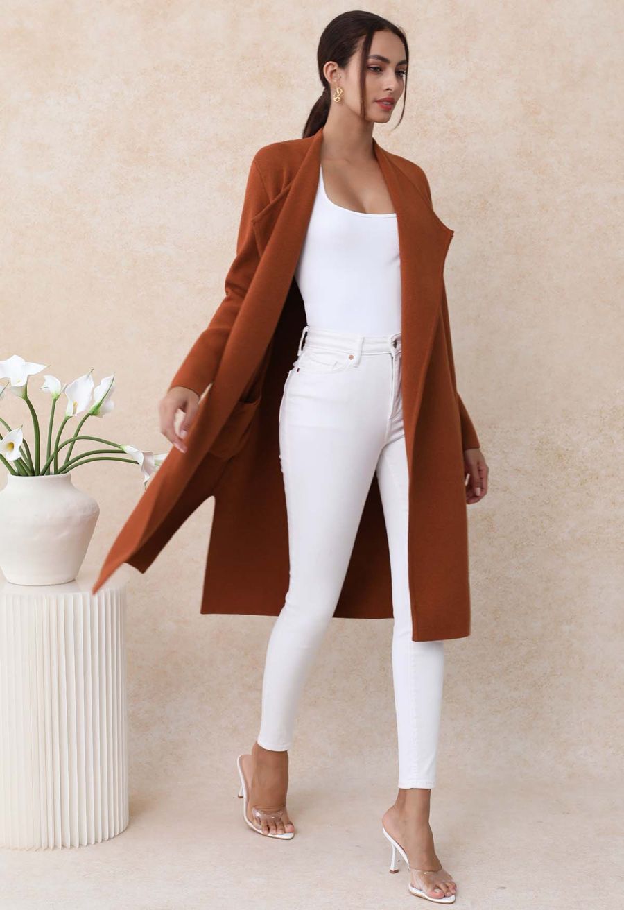 Classy Open Front Knit Coat in Caramel