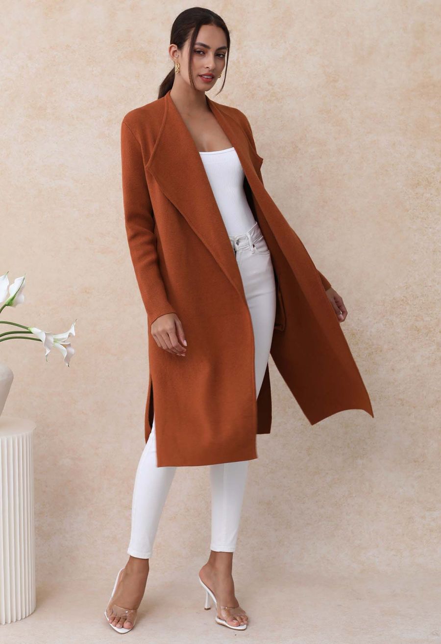 Classy Open Front Knit Coat in Caramel