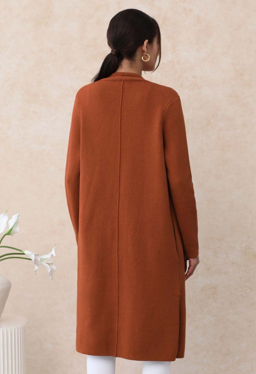 Classy Open Front Knit Coat in Caramel
