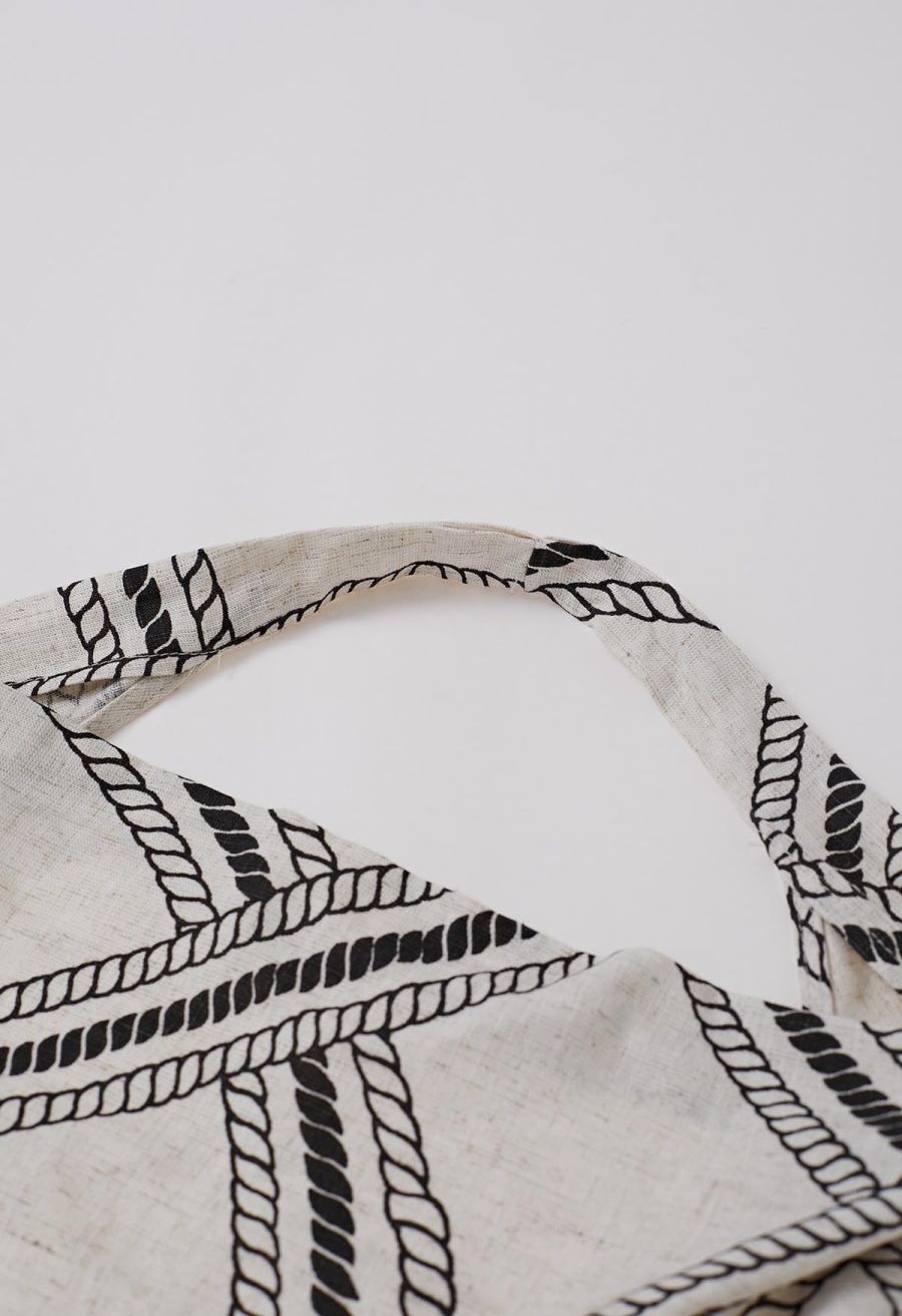 Geometric Grid Linen-Blend Backless Halter Top