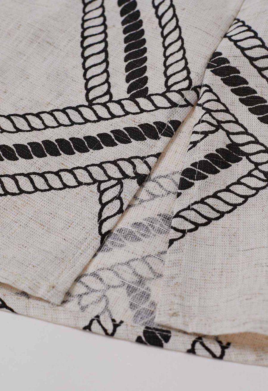 Geometric Grid Linen-Blend Backless Halter Top